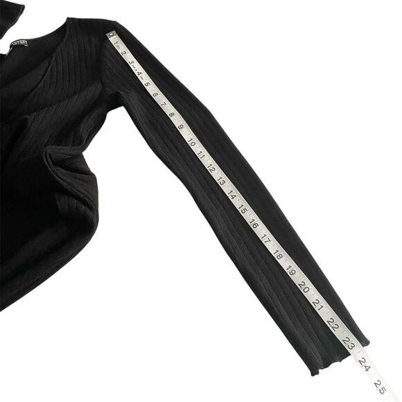 ZARA Black Ribbed Knit Sweater Midi Dress – Long Sleeve V-Neck with Front Slit M - Picture 8 of 14